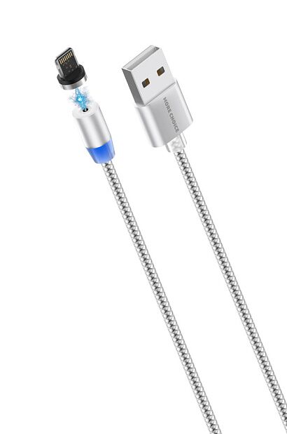 Дата-кабель Smart USB 2.4A для Lightning 8-pin Magnetic More choice K61Si нейлон 1м серебристый - 1